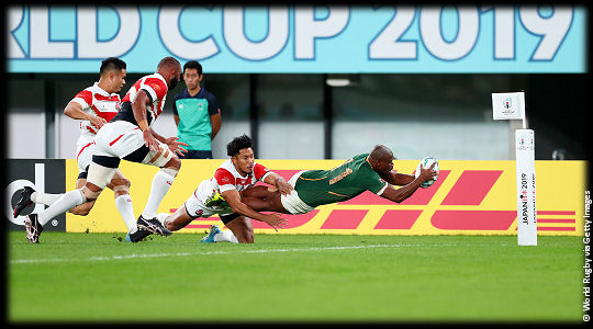 Japan v South Africa Makazole Mapimpi try 2 QF4 RWC2019